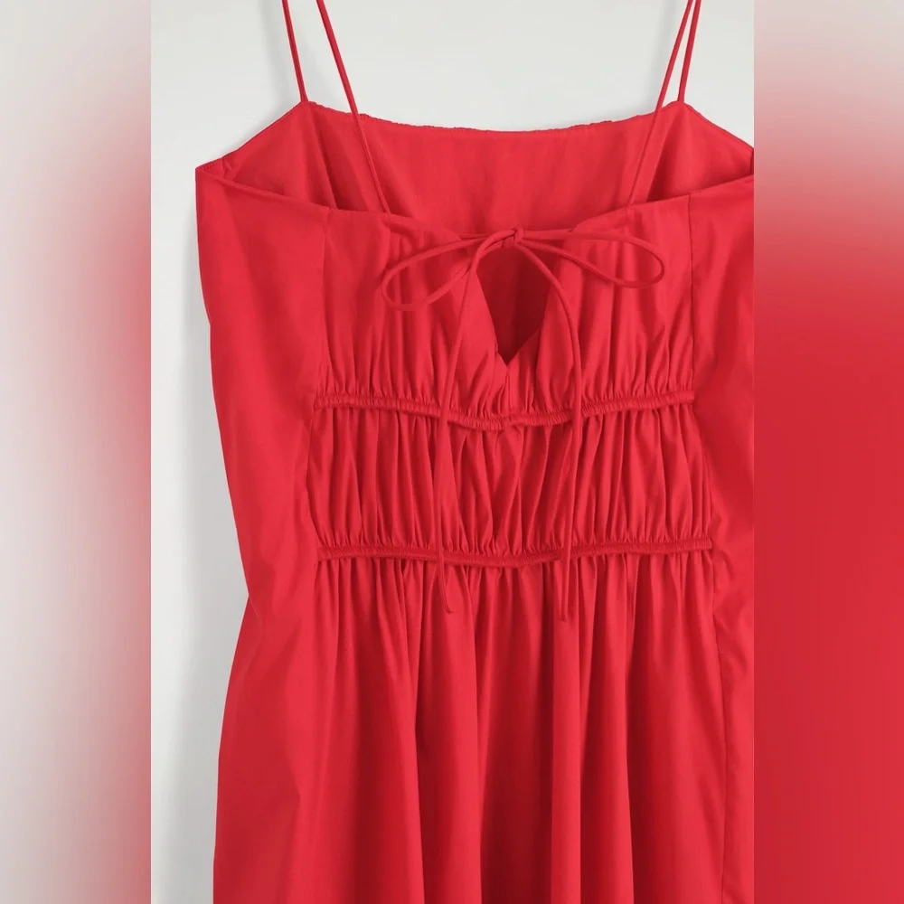 COS Gathered-Waist Midi Dress Red Bright Sleeveless Size 12 NWOT - Picture 5 of 14